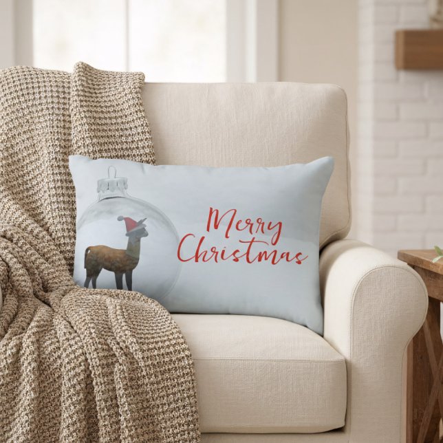 Christmas Llama Winter Snow Scene Holiday  Accent Pillow (Merry Christmas Llama Pillow! )