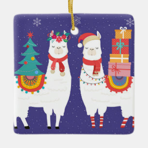 Christmas Llamas Ceramic Ornament