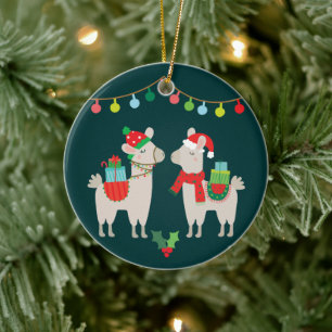 Christmas Llamas Ceramic Ornament