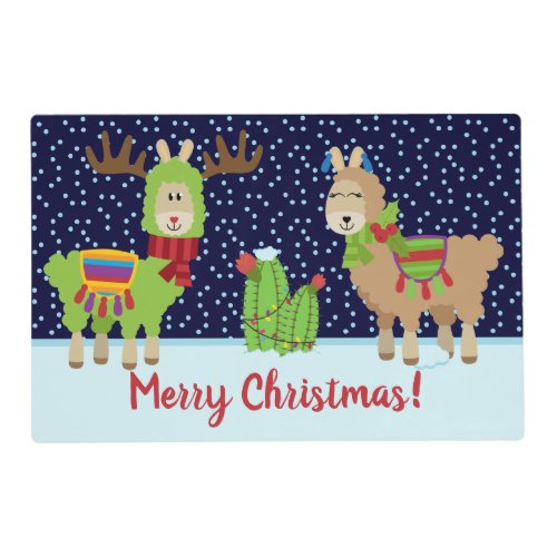 Christmas Llamas In The Snow Laminated Placemat