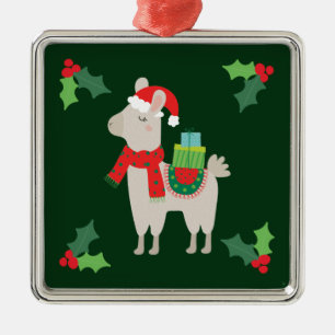 Christmas Llamas Metal Ornament