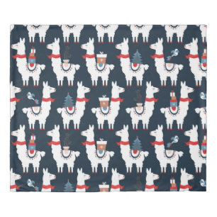 Christmas llamas seamless pattern duvet cover
