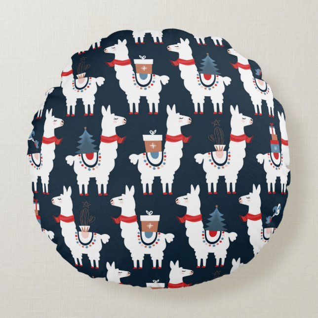 Christmas llamas seamless pattern round pillow (Front)