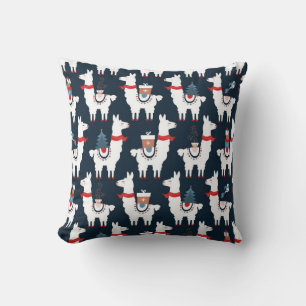 Christmas llamas seamless pattern throw pillow