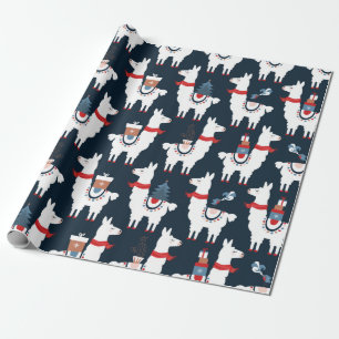 Christmas llamas seamless pattern wrapping paper