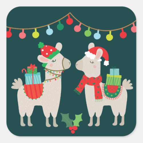 Christmas Llamas Square Sticker