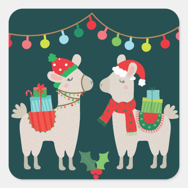 Christmas Llamas Square Sticker (Front)