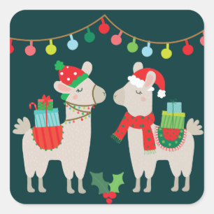 Christmas Llamas Square Sticker