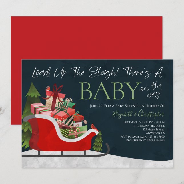 Christmas Load Up The Sleigh Winter Baby Shower Invitation (Front/Back)
