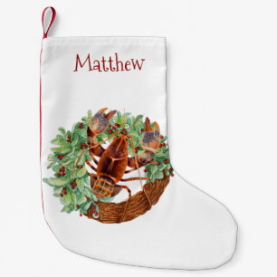 Christmas Lobster Crustacean Monogram Small Christmas Stocking