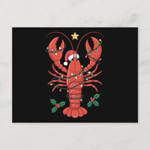 Christmas Lobster Santa Hat Xmas Lights Holiday Postcard