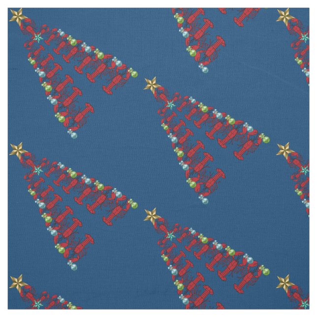 Christmas Lobster tree Nautical beach fabric blue (Swatch)