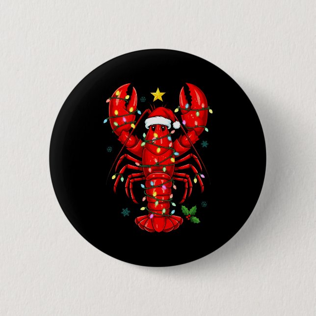 Christmas Lobster With Santa Hat Funny Holiday  Button (Front)