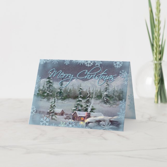 CHRISTMAS LOG CABIN by SHARON SHARPE Holiday Card (Front)