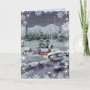 CHRISTMAS LOG CABIN by SHARON SHARPE Holiday Card