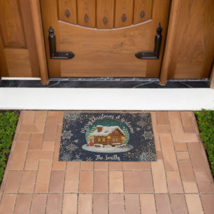 Christmas Log Cabin in the Snow Fiber Doormat