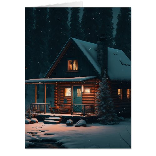 CHRISTMAS LOG CABIN SNOW BIGGEST GREETING CARD