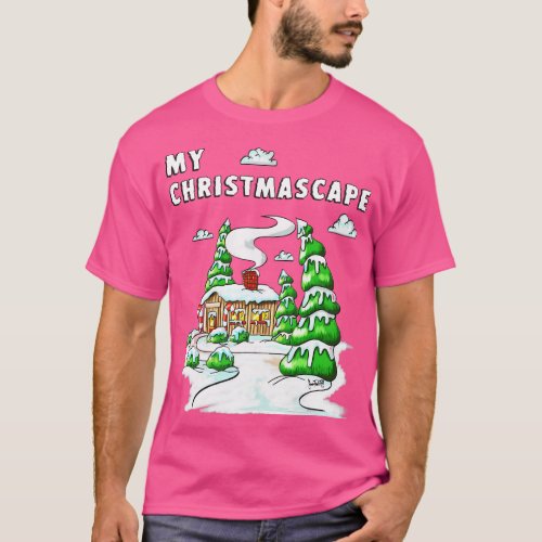 Christmas Log Cabin Winter Scene Gift V2 T_Shirt