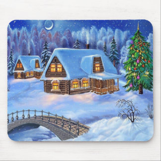 Christmas Log House in Winter Mouse Pad
