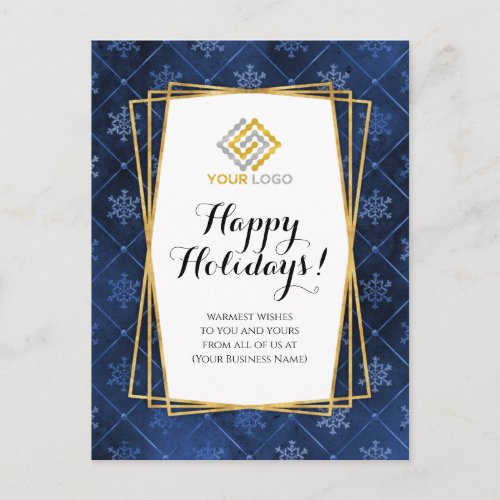 Christmas Logo Blue Gold Snowflakes Business Postcard