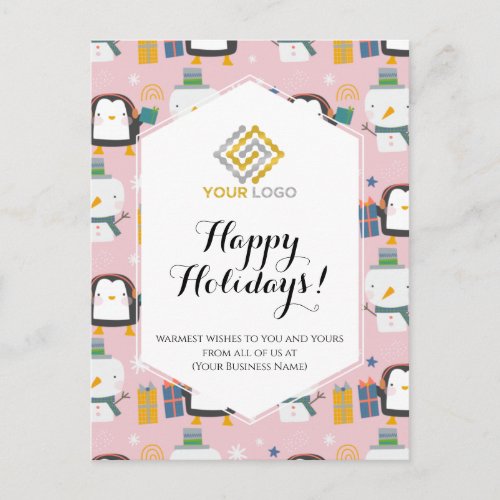 Christmas Logo Cute Penguins Snowmen Business Postcard