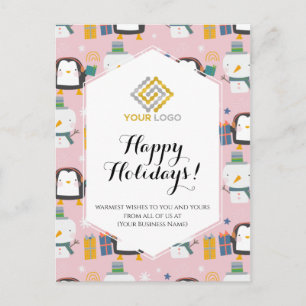 Christmas Logo Cute Penguins Snowmen Business Postcard