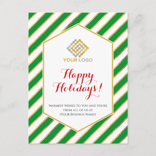 Christmas Logo Gold Green Stripes Business Postcard