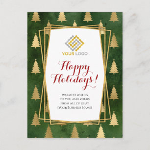 Christmas Logo Green Gold Snowflakes Business Postcard