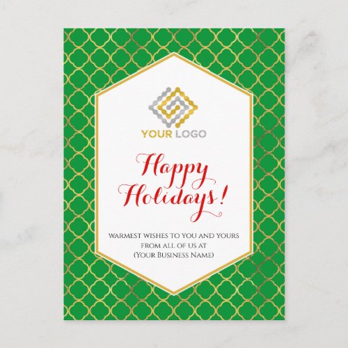 Christmas Logo Modern Green Gold Red Business Postcard