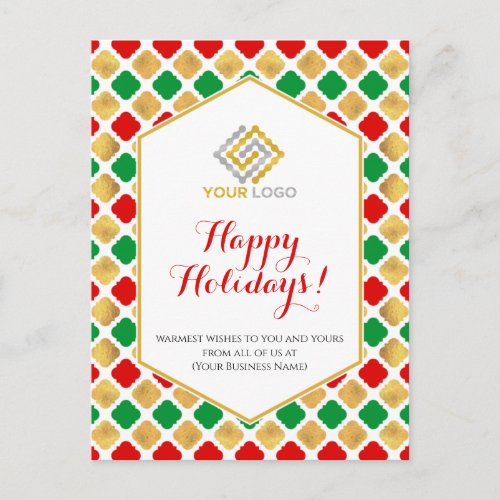 Christmas Logo Modern Red Gold Green Business Postcard