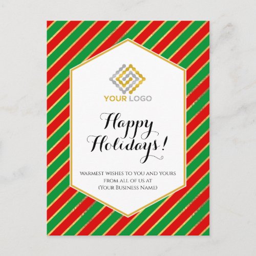 Christmas Logo Red Gold Green Stripes Business Postcard