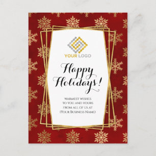 Christmas Logo Red Gold Snowflakes Business Postcard