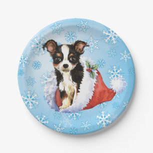 Christmas Long Coat Chihuahua Paper Plate