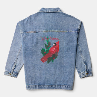 Christmas Long Sleeve Red Cardinal Holly Denim Denim Jacket