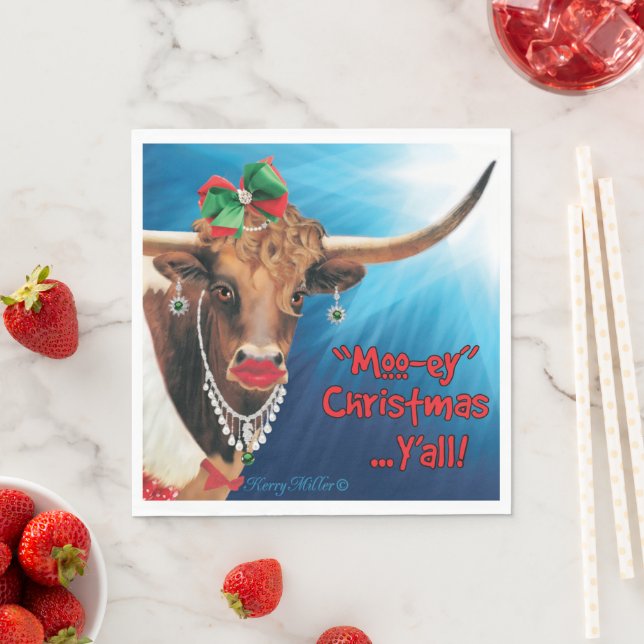 Christmas Longhorn Cow Napkins (Insitu)