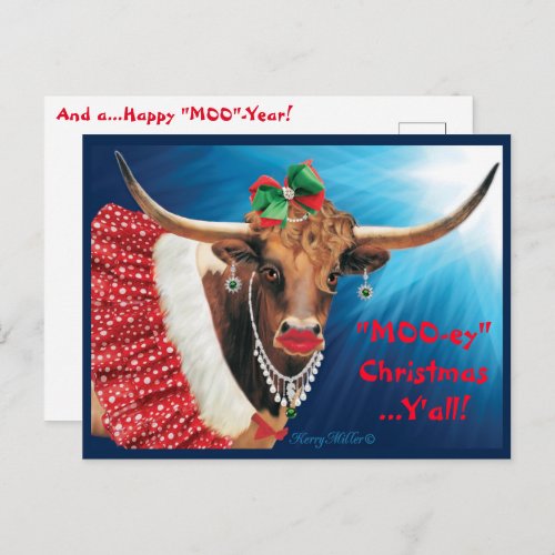 Christmas Longhorn Cow Postcard