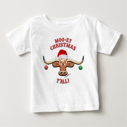 Christmas Longhorn Steer Baby T_Shirt