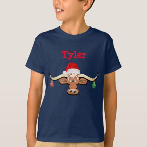 Christmas Longhorn Steer Boys T_Shirt