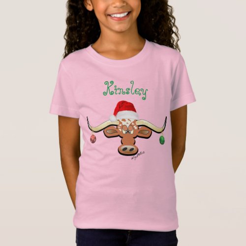 Christmas Longhorn Steer Girls T_Shirt