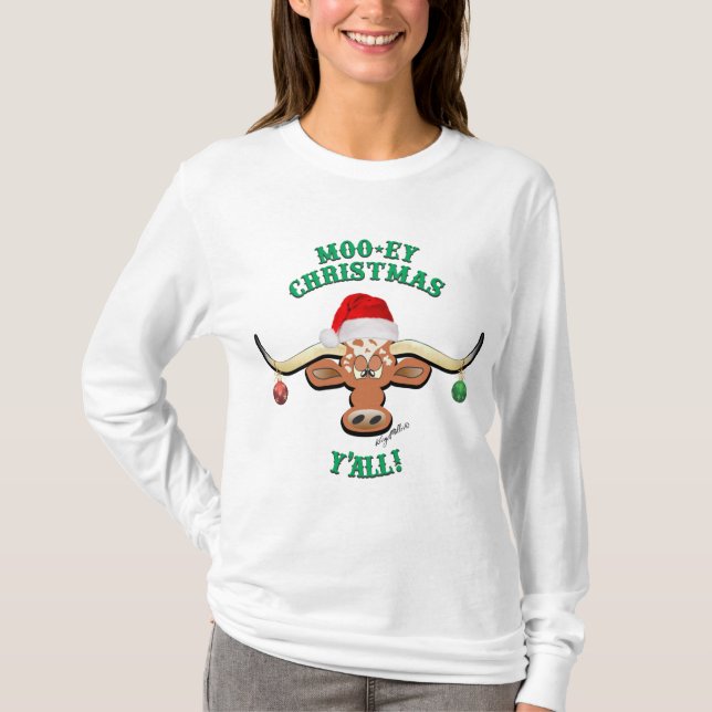 Christmas Longhorn Steer T-Shirt (Front)