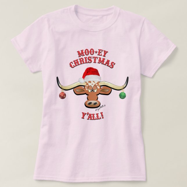 Christmas Longhorn Steer T-Shirt (Design Front)