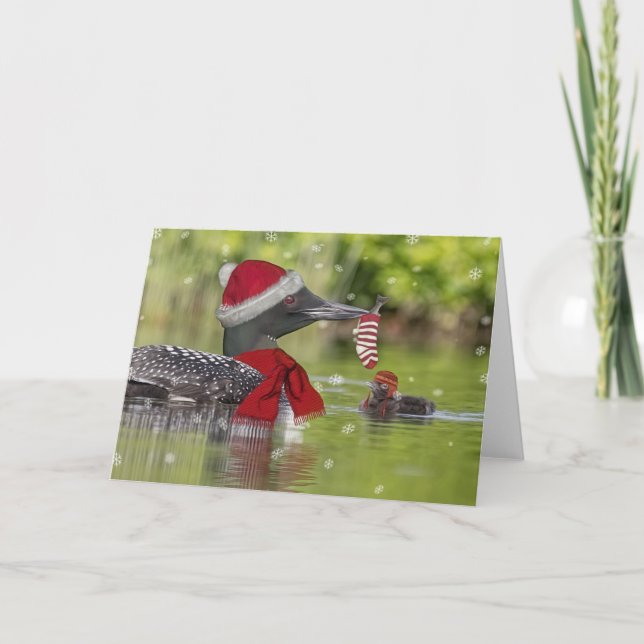 Christmas Loon and Chick Holiday Card (Front)