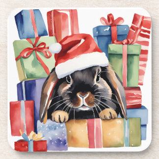 Christmas Lop Bunny Rabbit Beverage Coaster