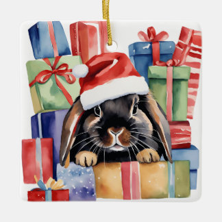 Christmas Lop Bunny Rabbit Ceramic Ornament