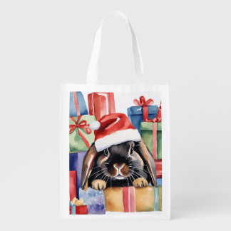 Christmas Lop Bunny Rabbit Grocery Bag
