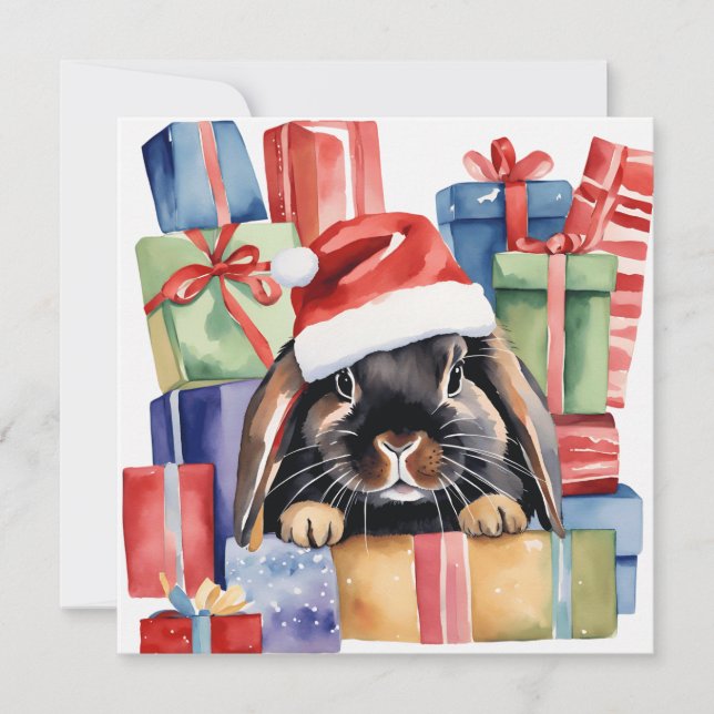 Christmas Lop Bunny Rabbit Holiday Card (Front)