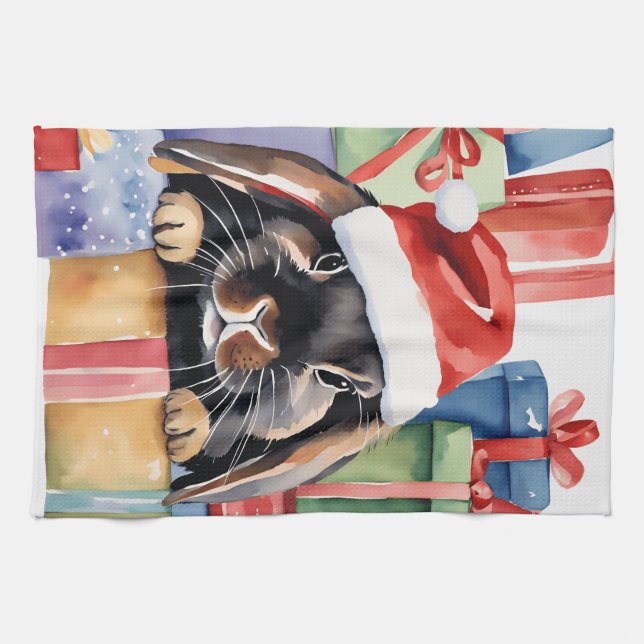 Christmas Lop Bunny Rabbit Kitchen Towel (Horizontal)