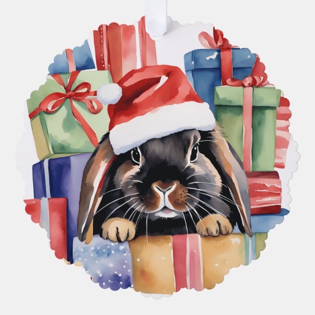 Christmas Lop Bunny Rabbit Ornament Card (Front)