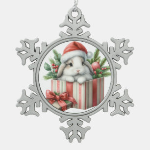 Christmas Lop Bunny Rabbit  Snowflake Pewter Christmas Ornament