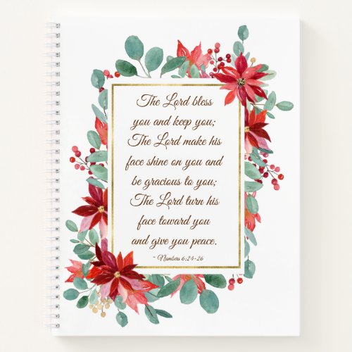 Christmas Lord Bless You Bible Verse Poinsettia Notebook